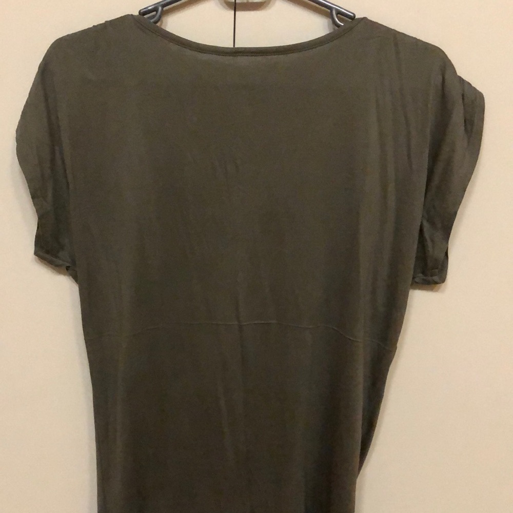 Calvin Klein military green top w/ zip shoulder - Picture 2 of 4